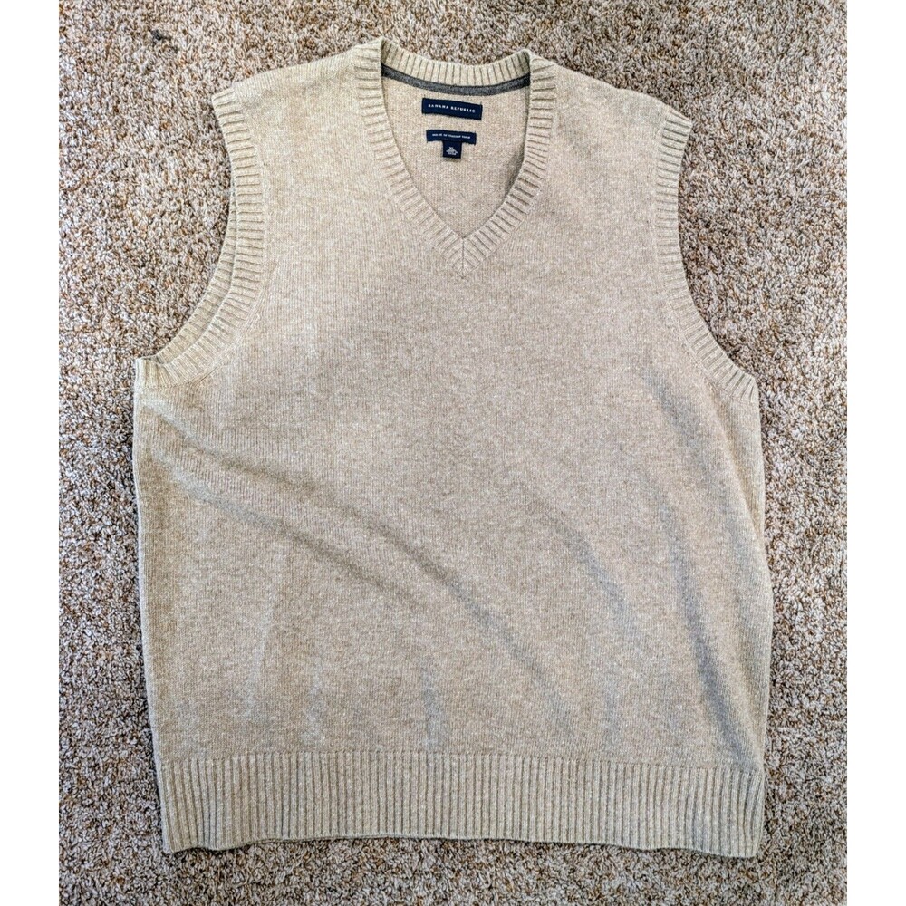 Banana Republic Sweater Vest Mens XL Italian Yarn Merino Wool V-Neck Beige #1041